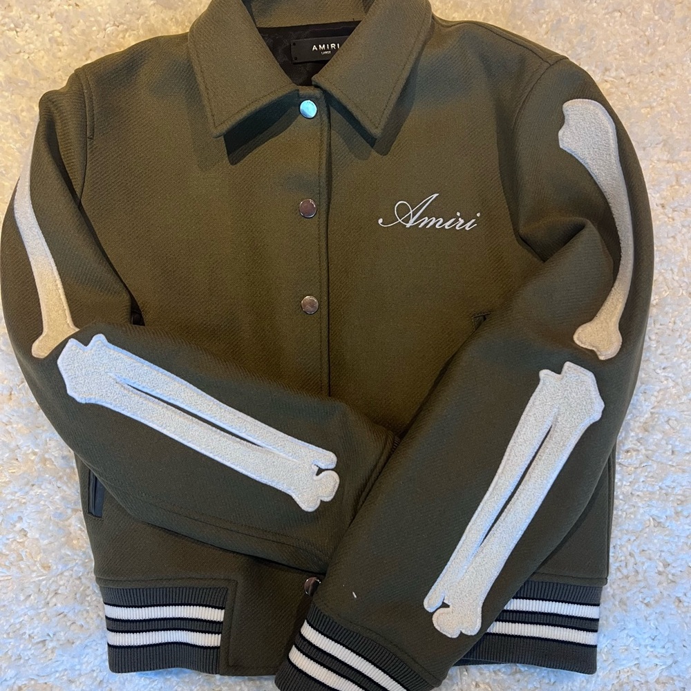 AMIRI
Bones appliqued wool-blend bomber jacket Khaki Brand New No Tags